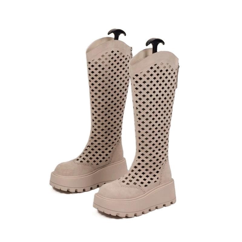 2025 Spring and Summer New Hollow Hole Cool Boots Women's Thick-soled Heightening Boots Hollow Knee Boots Summer