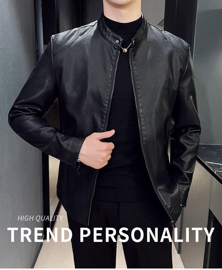 Men's Retro PU Leather Motorcycle Jacket with Stand Collar