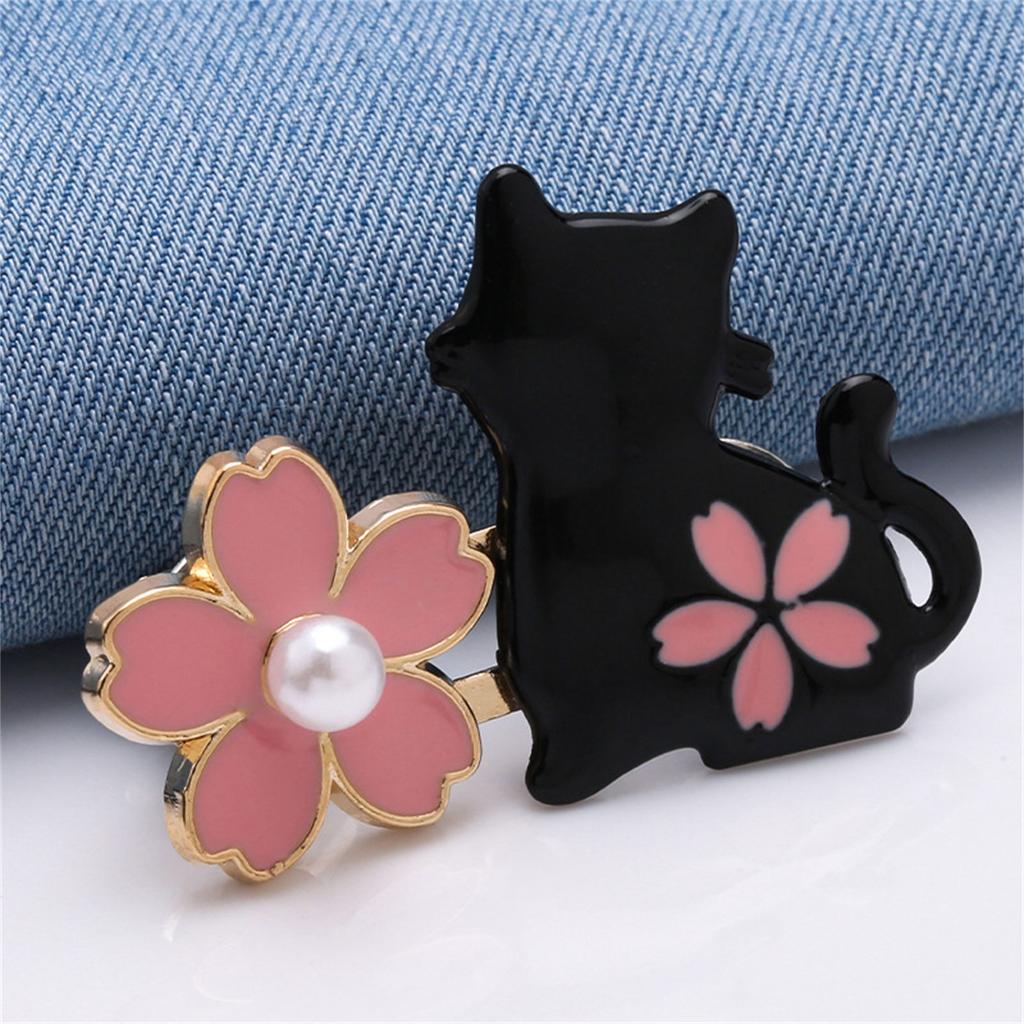2 Pairs Jeans Button Pins Flower Cats Waist Buckles Detachable Trousers Waist Tightener Adjustable Trouser Button Pins
