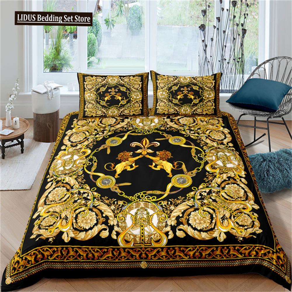 Luxury Baroque Modern Art 3D Golden Lion Print Duvet Cover Set 2/3 Pcs Pillowcase Bedding Set AU/EU/UK/US Queen And King Size