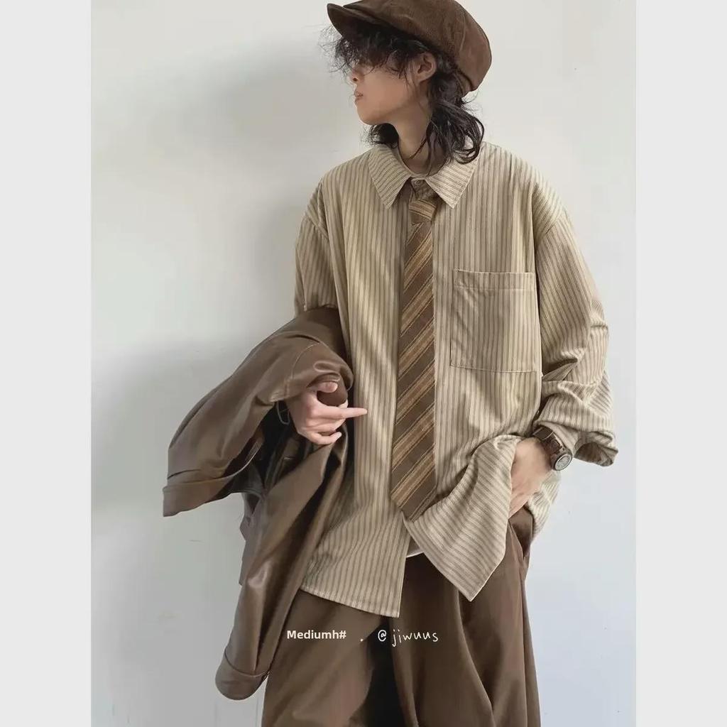 2024 Frühling Japanisches Retro Gestreiftes Langarmhemd - Unisex College-Stil, Lässige Lockere Passform