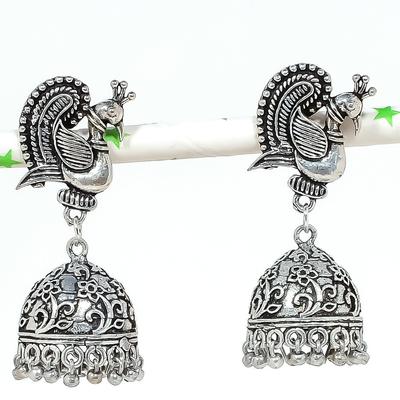 Natural Indian Look Jhumki Gemstone Silver Tribal Bali Earring 1.89" K9f07
