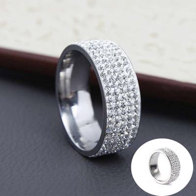 Bague de fiançailles en acier inoxydable avec bande de zircon blanc