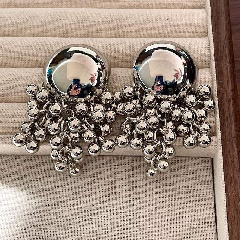 French Retro Metal Ball Tassel Beads Unique Young Women Luxury High-end Ball Earrings