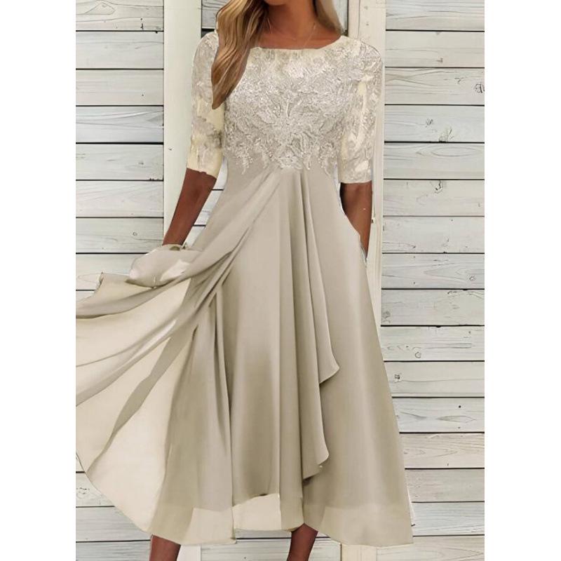 

2026 European and American Chiffon Lace Patchwork Hollow Long Bridesmaid Evening Dress S золотой