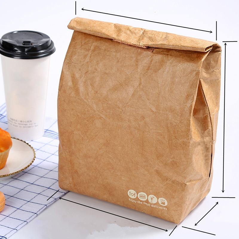 Bolsa de Almoço de Papel Reutilizável Dobrável à Prova de Vazamento Recipiente Portátil Grande Capacidade Crianças Menino Mulheres Térmica Cooler Isolada Kraft