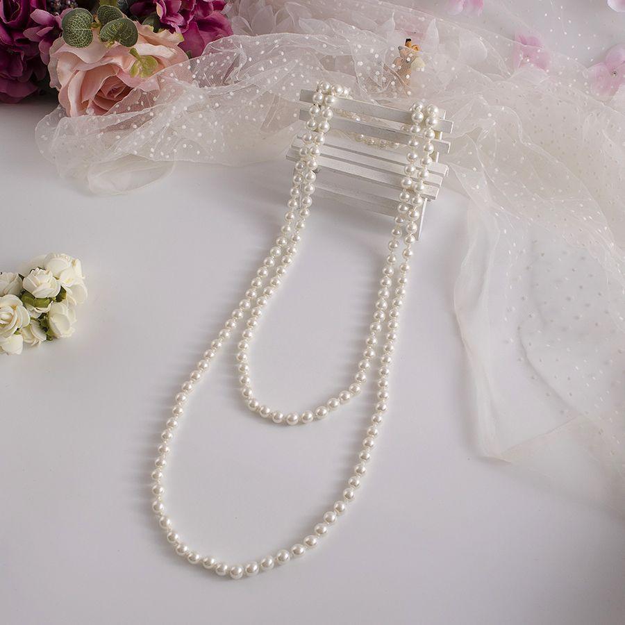 Simple double-layer pearl necklace, retro multi-layer cheongsam round bead chain, knotted three-layer short collarbone chain