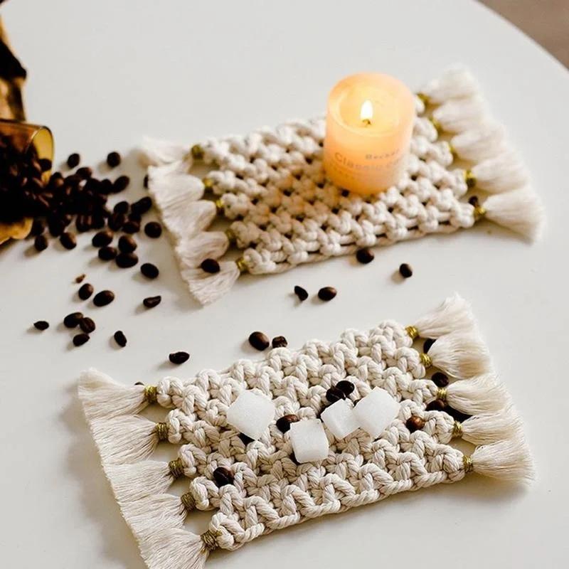 Kreativní tvar Stolní dekorace Čistě ručně vyráběná Bavlněná pletenina Protiskluzové Izolační podložky Evropa Makramé Podložka pod šálek Ubrus Stolní podložka
