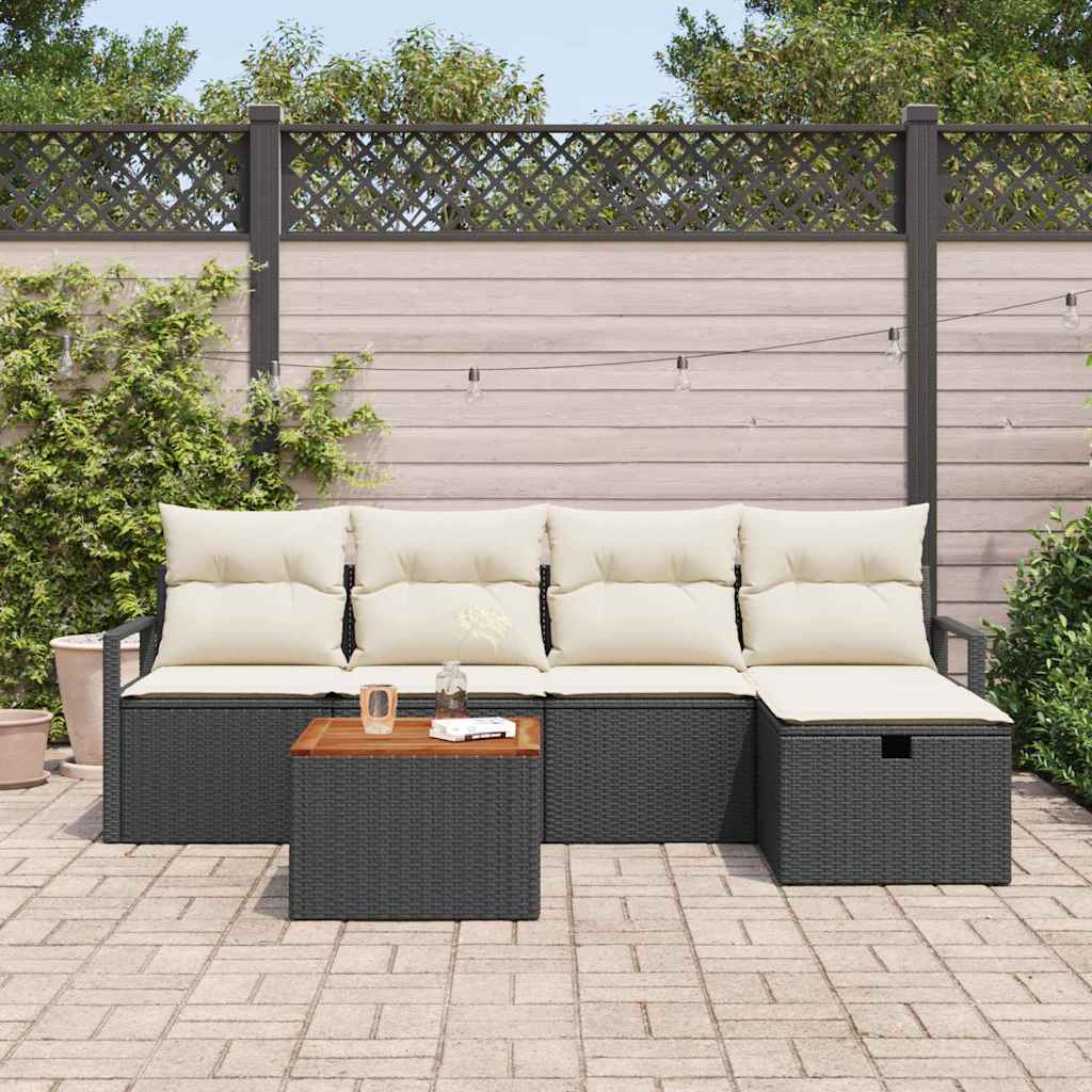 Garden Sofa Set with Cushions 6 pcs Black Poly Rattan