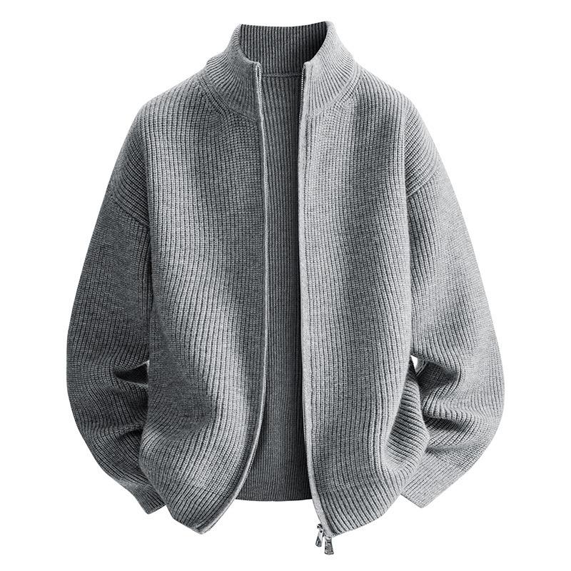 

Men s Hong Kong Style Double Zipper Sweater - Autumn Trend Solid Color High-End Knitwear Jacket XL сірий колір