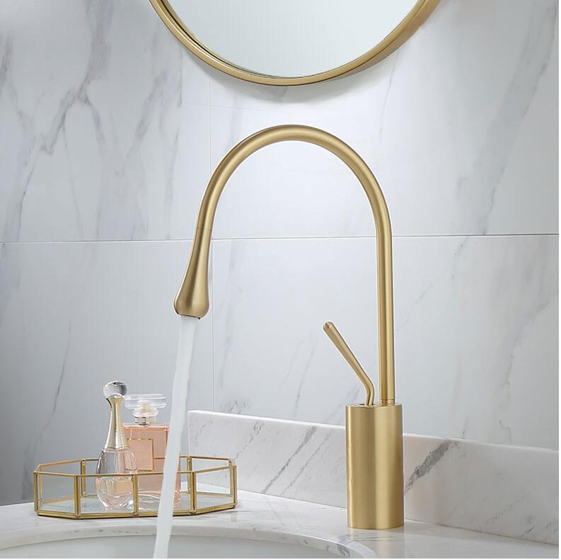 Basin Faucet Single Lever 360 Rotation Spout Moder Brass Mixer Tap For Kitchen Or Bathroom Basin Water Sink Mixer gold brush