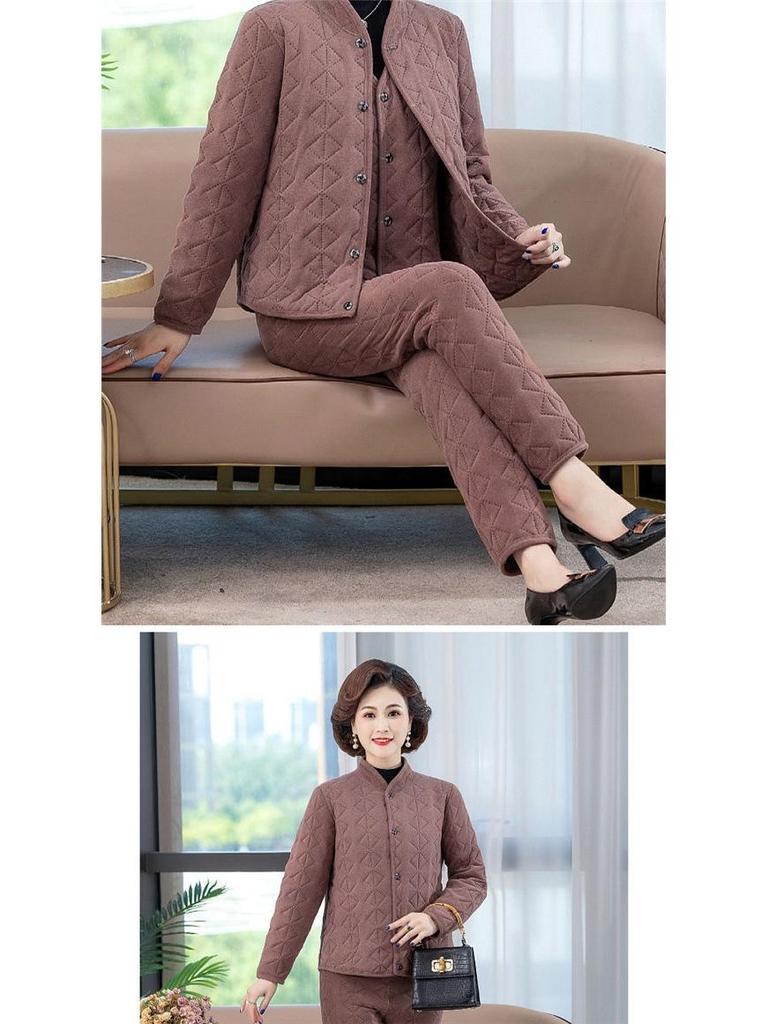 Women's Winter 3-Piece Set: Silk Cotton Coat & Outerwear for Middle-Aged