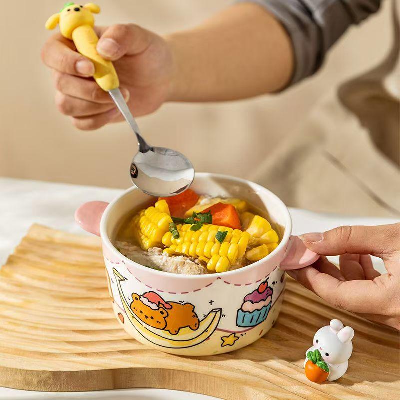 Cute Yogurt Binaural Bowl,New TCeramic Ableware for Home Use,Soup Breakfast,Oats,Fruit Salad Bowls,Halloween Christmas Gifts