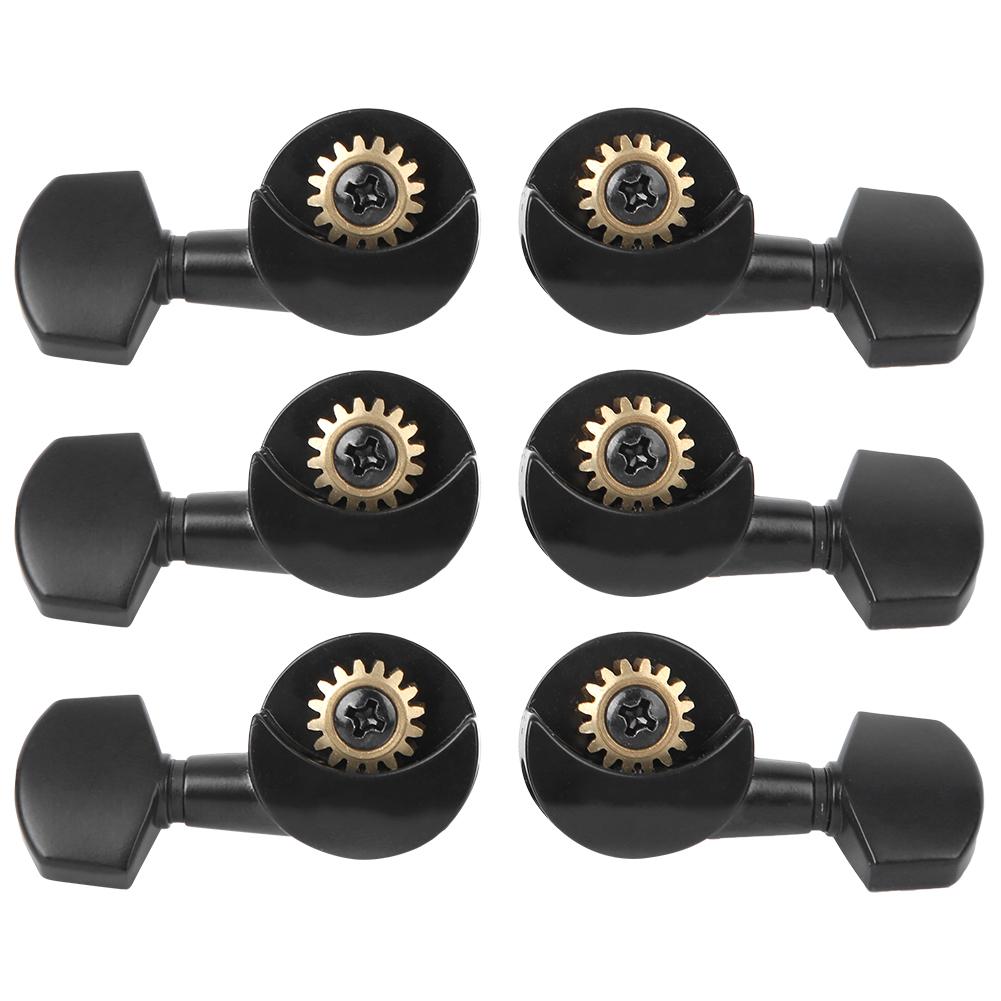6Pcs Guitar Tuning Knob Locking Tuners Pegs Black Musical Instrument Accessories(3r3L)