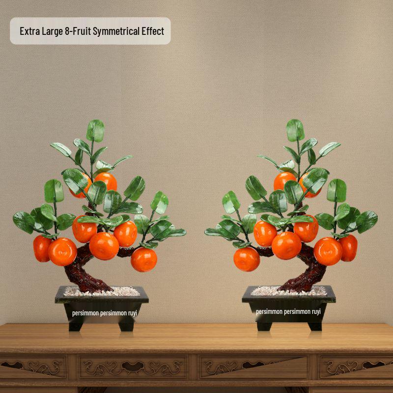 Jade Carved Persimmon Tree Ruyi Ornament - New Chinese Style Decor for Living Room or Entrance