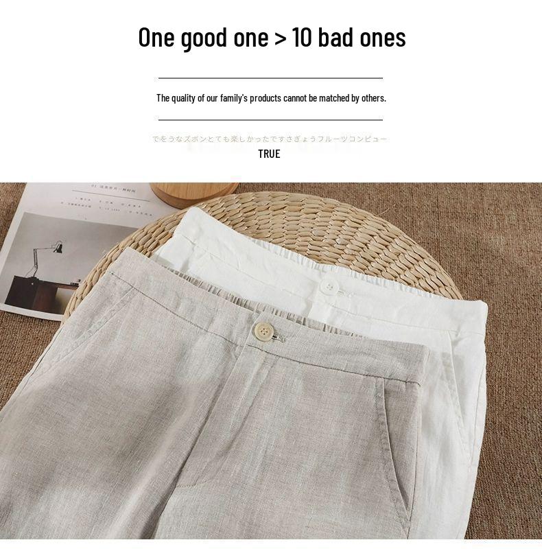 Women's High Waist Linen Wide-Leg Pants - 2026 New Style, Slimming, Casual, Cropped, and Straight Leg.
