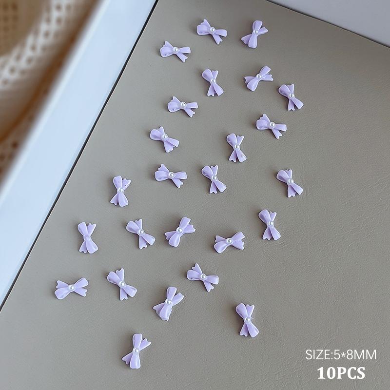 

10Pcs Kawaii 3D White Blue Ribbon Bowknot Bow Pearl Nail Art Diy Nails Аксесуари Прикраси фіолетовий