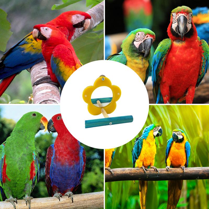 Bird Mirror For Cage Parrot Toys Mirror Cockatiel Perch Chewing Flower Shape Enrichment Stand Cockatiel Cage Accessories