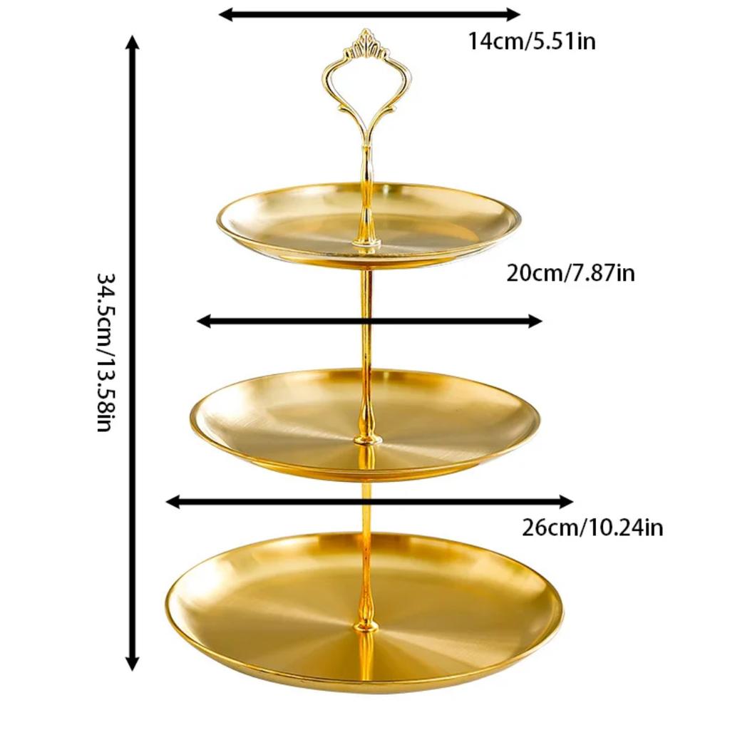 Goldener 3-stöckiger Dessert-Kuchenständer 27x27cm, Eleganter Servier-Display-Turm für Feiertagsparty-Treffen, Halter für Kuchen und Snacks