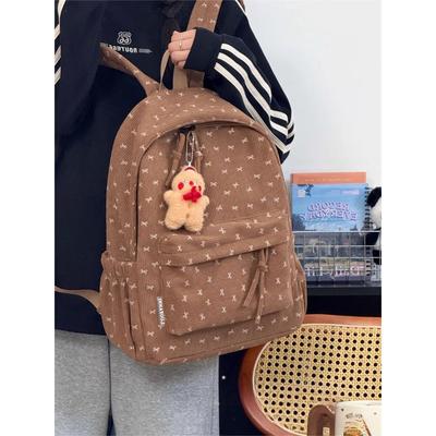 Mochilaescolarins Primavera Vintage Mochila Femenina Informal Niña Lazo Pana Estudiante Bolsa Escolar Versátil Mochila de Viaje