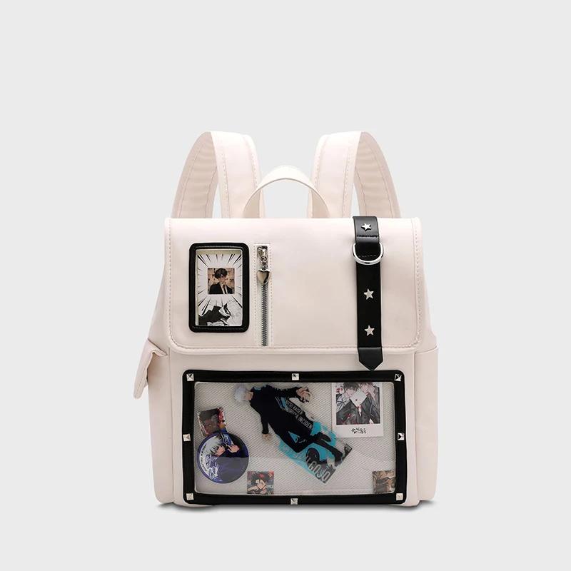 

Japanese Y2K Kawaii Transparent Itabag Backpack Large Capacity PU Leather School Bag for Women Girls JK Fashion Daily Use