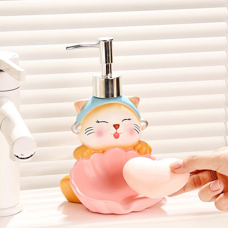 Cute Cat Soap Box lotion Bottle Two in one Two Use Drain Ceramic Soap Dish Toilet Soap Box Hand Wash Liquid Press Bottle