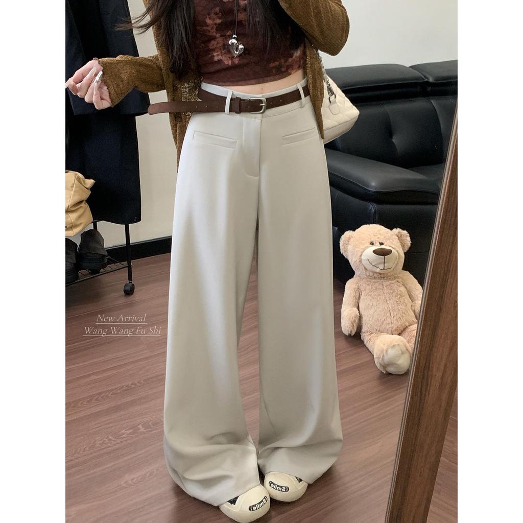 High-Grade Gray Wide-Leg Suit Pants - Women's Spring 2026 Drape Loose, Floor-Length Casual Trousers