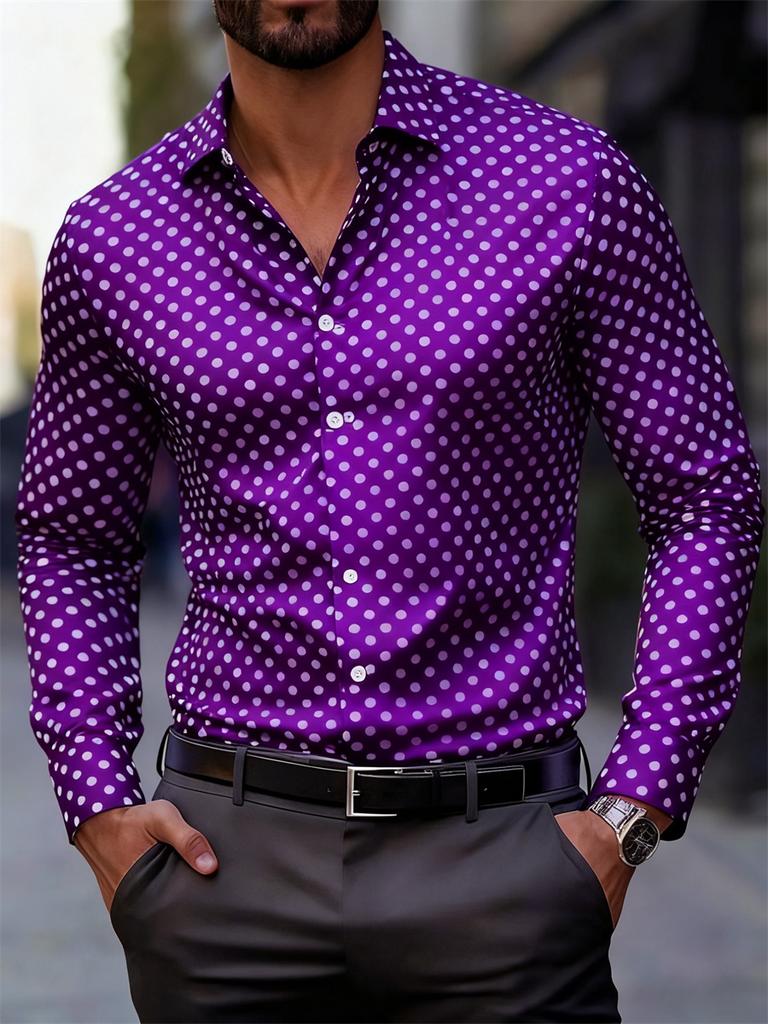 Camisa de Manga Larga con Estampado de Lunares de Moda para Hombre, Popular Camisa Versátil de Estilo Casual de Negocios, Ajuste Delgado, para el Uso Diario y el Desplazamiento, Moderna