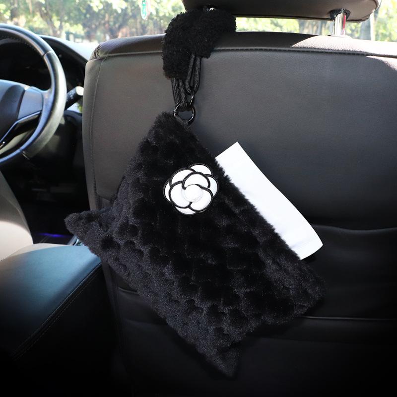 Camellia Love Plush Car Tissue Box - Hanging Armrest & Center Console Decor.