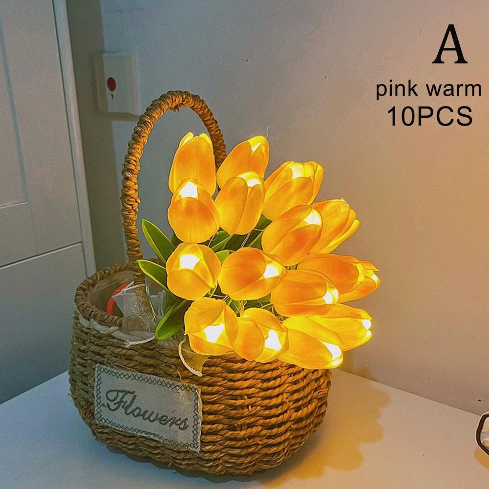 

10pcs Tulips with LED Light Artificial Tulip Flowers Table Lamp Simulation Tulips Bouquet Night Light Gifts for Home Decoration
