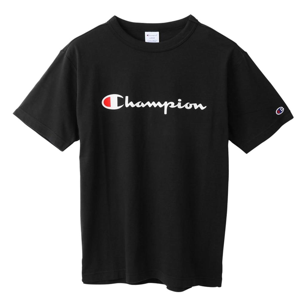 Champion Short Sleeve Classic Script Logo Size L Men's T-Shirt, 100% Cotton, Print, Black, (C3-P302Z/C3-X353L)