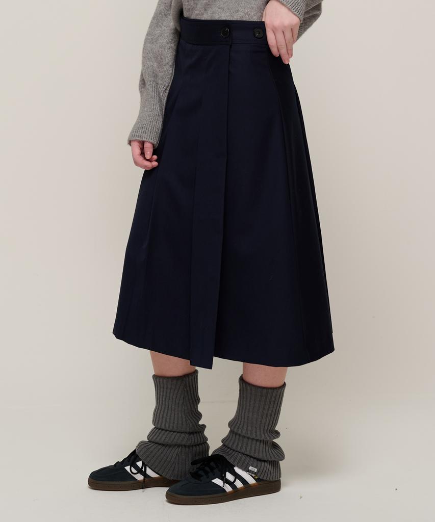 Cargo Bros For Woman Preppy Pleated Wrap Midi Skirt (Navy)