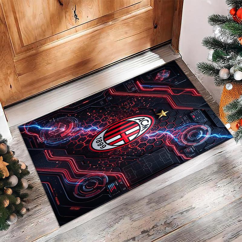 Tappeto in Flanella Stampato AC Milan Antiscivolo Morbido Poliestere Tappeto per Pavimento Tappetino Decorativo da Interno per Camera da Letto Soggiorno Divano Sala Giochi Decorazione Casa