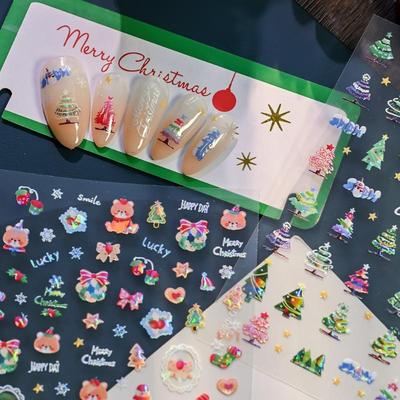 5D Laserové Reliefné Vianočné Nálepky na Nechty Vločky Santa Claus Sob Vianočný Stromček Ozdoby na Nechty Ražba Zimná Vianočná Manikúra