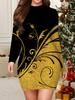 2025 Autumn and Winter New Women's Hip-wrapped Dress,3D Leaf Printing and Dyeing Women's Fashion Long-sleeved Round Neck Hip-wrapped Dress