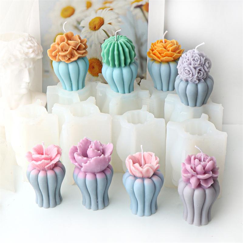 3D Succulent Flower Plant Flower Vase Shaped Candle Silicone Molds DIY Scented Aromatherapys Making Mould Handmade Ornament Mold