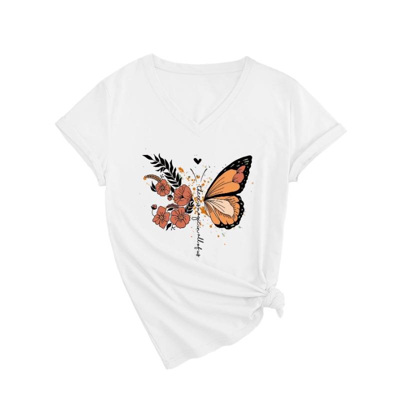 

Модні повсякденні жіночі футболки з короткими рукавами та літніми модними повсякденними футболками з 3D візерунком метелика S