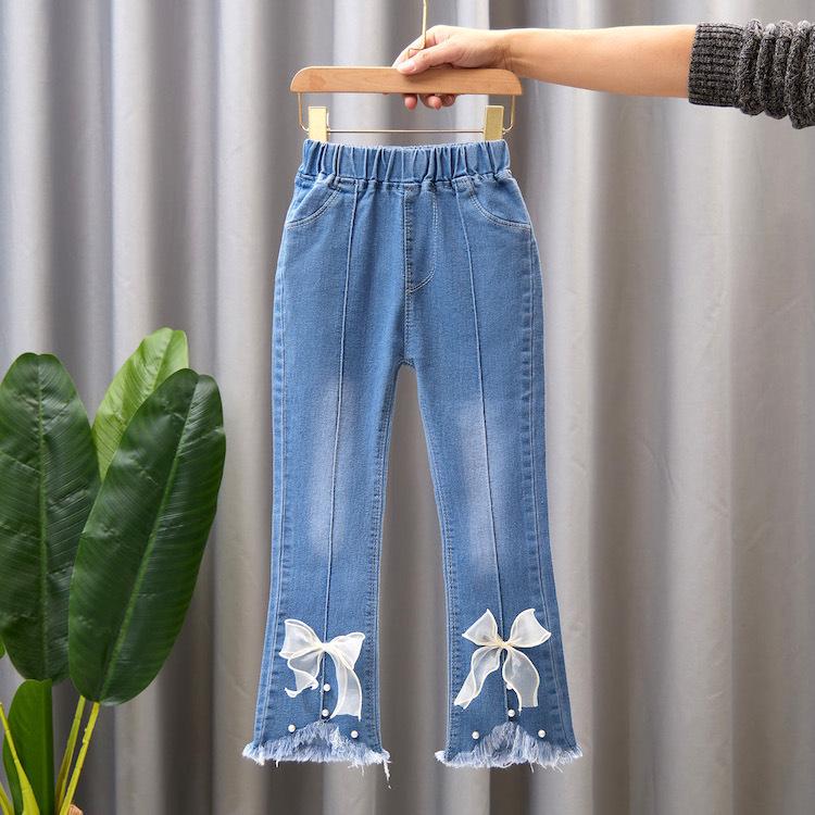 

Girls Slim Fit Flare Jeans - Spring/Autumn Casual Long Pants for Kids 100 cm