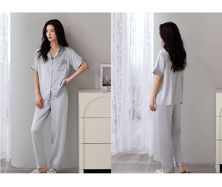 Women's Ice Silk Short Sleeve Pajama Set