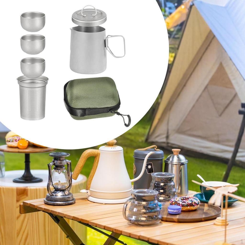 Tragbares Titan-Teeset mit Teetassen und Siebtassen für Outdoor-Abenteuer