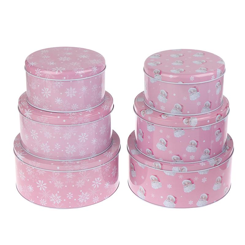 Round Christmas Gift Candy Box Cute Santa Claus Cookie Storage Containers Tinplate Metal Can For Holiday Xmas Happy New Year