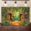 Dreamy Fairy Tale Forest Background, Natural Jungle Forest Wonderland Magic House, Children Birthday Party Photography Backdrop