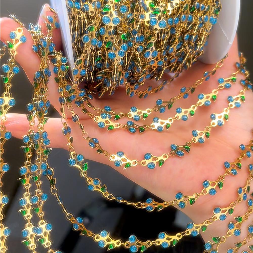 

1M 0.5M Stainless Steel Fruit Chain Two-sided Enamel Glitter Powder Cherry Bracelet Chain DIY Necklace Jewelry Accessories Craft 0.5meter
