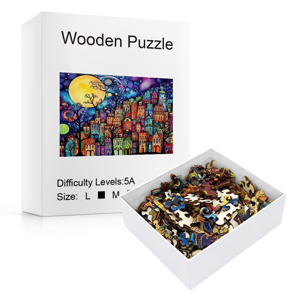 Adult Wooden Puzzle - Colorful Comic City - Unique Irregular Animal Shape Puzzle - Creative Gifts for Teenagers and Adults