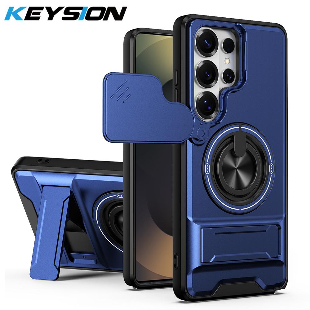 KEYSION Magnetic Phone Case for Samsung Galaxy S25 S26 Ultra S26+ S25 FE Slide Camera Protection Upright Kickstand Ring Shockproof Cover
