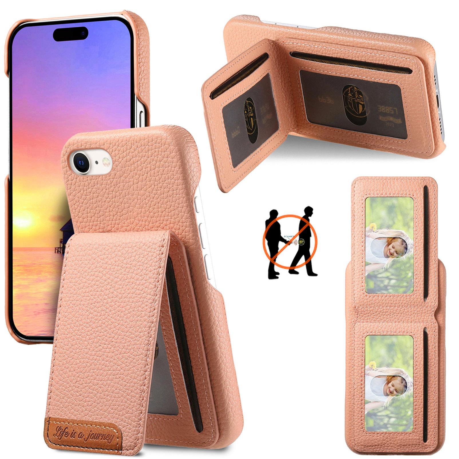

For iPhone 16e Case RFID Blocking Card Holder Litchi Texture Leather Back Cover G