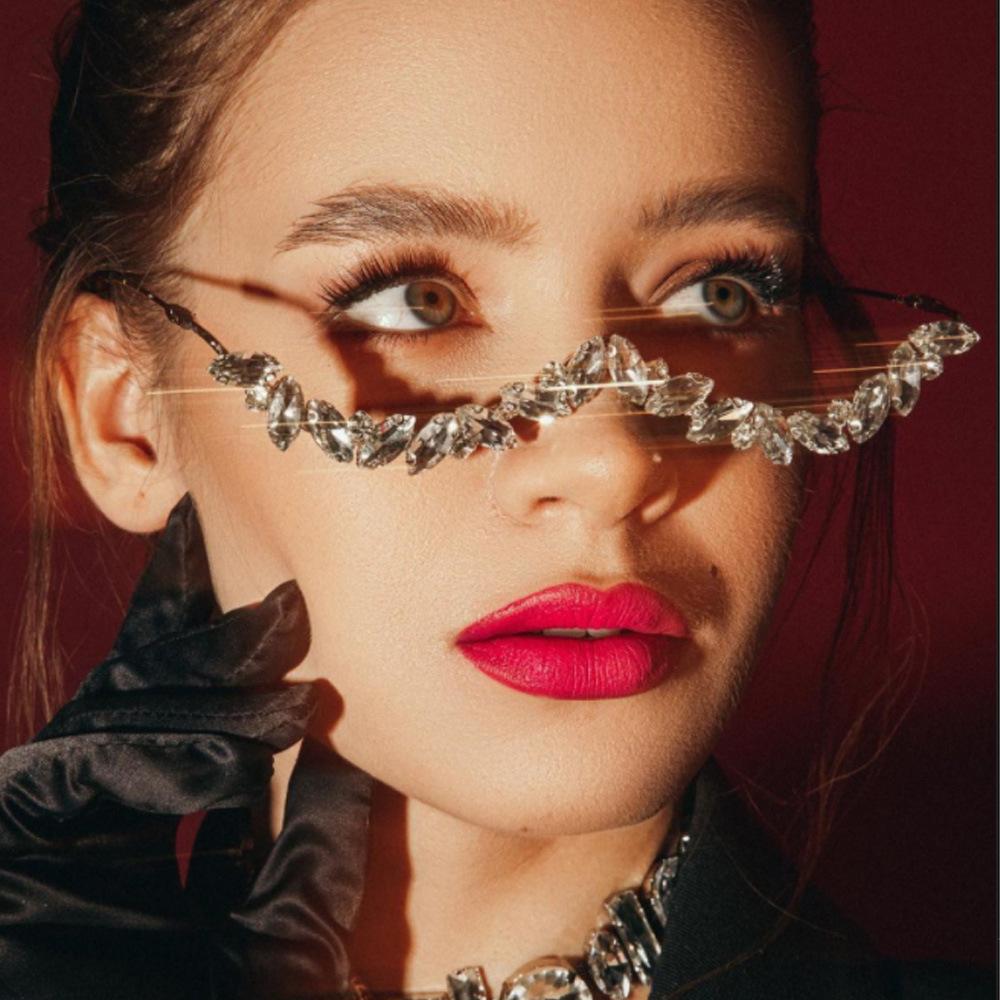 Crystal Rhinestone Half Frame Glasses No