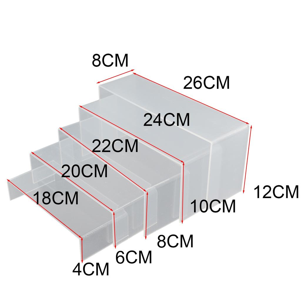 5pcs Clear Acrylic Retail Display Stands Plinth 18cm-26cm 4mm