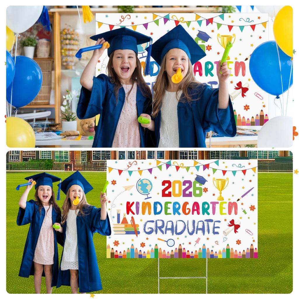 2026 Kindergarten Graduate Yard Sign 16.14 X 12.6 Inch Preschool Graduate Lawn Sign With Stake Kindergarten Graduation Decoratio