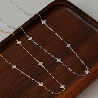 S925 Sterling Silver Four-Leaf Clover Necklace: Light Luxury, High-End Versatile Clavicle Chain with Starry Sky Design for Women